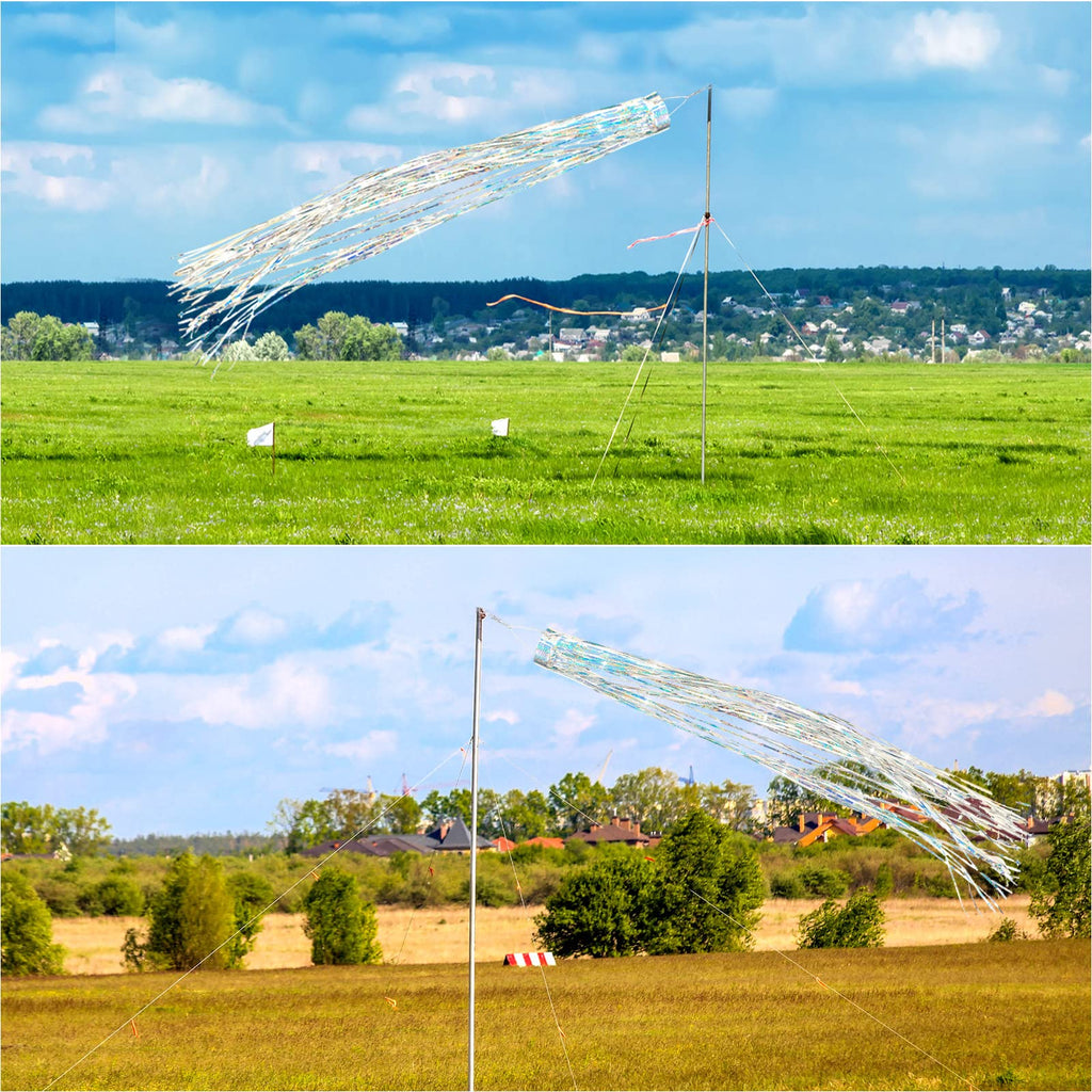 Lewtemi 4 Pcs Bird Scarer Windsock Wind Socks Outdoor Heavy Duty Outdoor Heavy Duty Holographic Silver Windsock with Rotating Hook for Outside Patio Garden Yard Spinners Hanging Decoration (Silver)