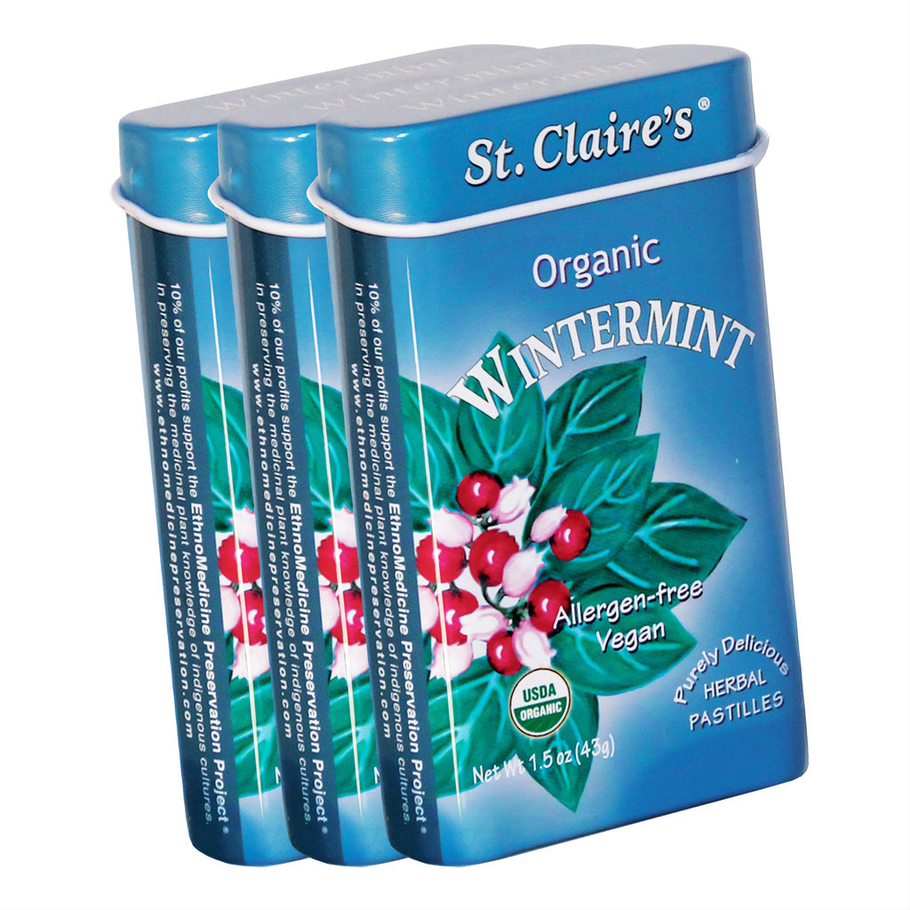 St. Claire's Organic Breath Mints, (Wintermint, 1.5 Ounce Tin, Bundle of 3) | Gluten-Free, Vegan, GMO-Free, Plant-based, Allergen-Free | Made in our Allergen-Free facility