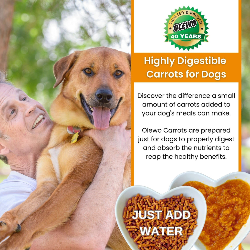 Olewo Carrots Digestive Dog Food Supplement, effective dog diarrhea relief for over 35 years, adds natural source vitamins to any dog food to promote overall health, 1-ingredient, non-GMO product, Made in Germany, 2.2 Pounds
