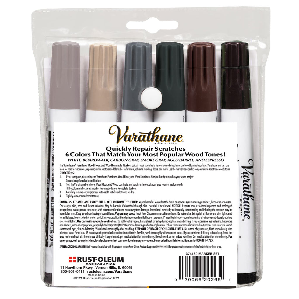 Varathane 374189-6PK Wood Stain Repair Marker Kit, Assorted Cool Tone (Pack of 6)