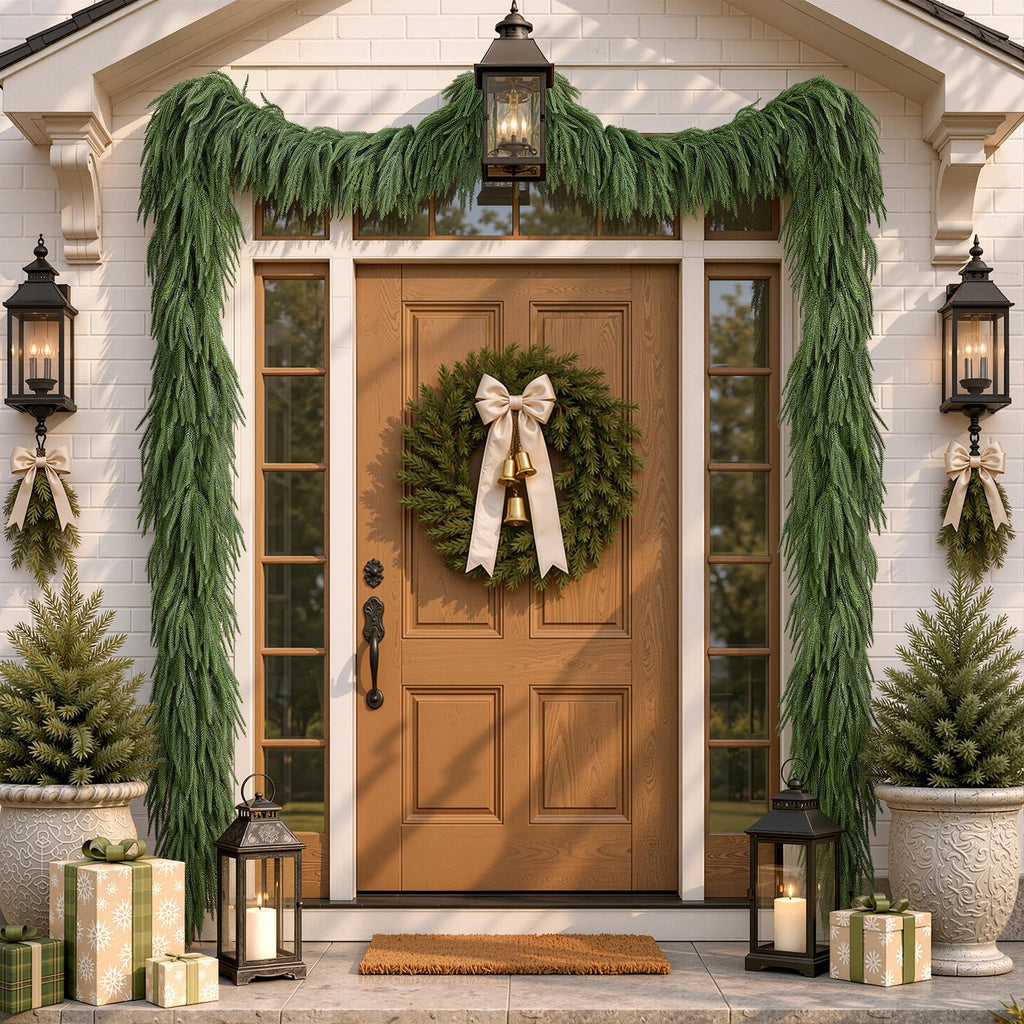 Alupssuc 9FT Christmas Garland, Artificial Real Touch Norfolk Pine Garland