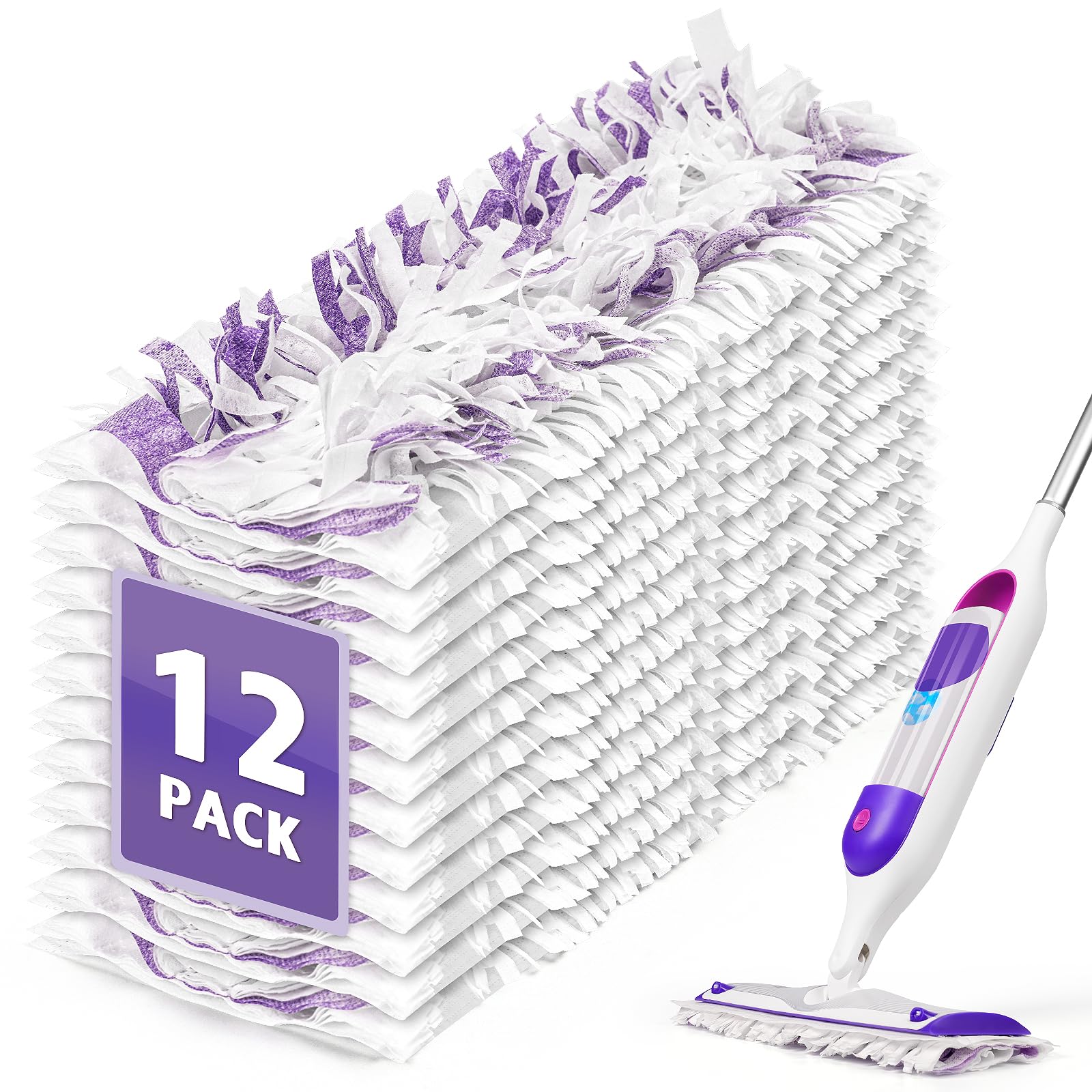 AIR U+ 12 Pack Disposable Power Mop Pads Refills for Swiffer Power Mop, Unscented 14-Layer Thickened Multi-Surface Replacement Mopping Refills Pads for Floor Surface Cleaning