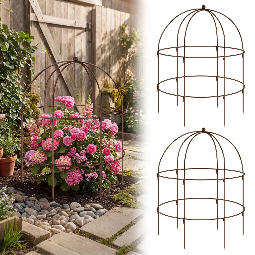 Otoolling 2 Pcs 36 × 28" Bronze Bird Cage Peony Climbing Plant Support Heavy Duty Metal Cage Large Plant Support Outdoor Garden Trellis for Peonies, Baptisia, Sedum & Other Perennials