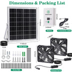 SHENVITASO Solar Powered Exhaust Fan with Battery, 25W Solar Panel Dual 5.5 Inch Fans, 450 CFM IPX7 Waterproof Solar Ventilation Fan Kit for Chicken Coop, Greenhouse, Shed, Garage, Dog House