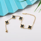 AIPPK 18K Gold Plated Clover Bracelet Set for Women Four Leaf Lucky Flower Bracelets Fashion Simple Jewelry Gifts for Women 3Pcs，white+black+gold