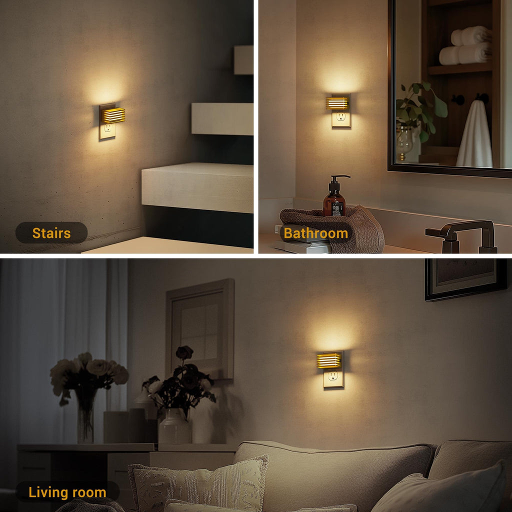 JandCase LED Night Light, Gold Night Lights Plug into Wall with Dusk to Dawn Sensor, Dimmable Plug in Night Light [2 Pack], Adjustable Brightness, 3000K Soft White Nightlight for Bedroom Bathroom