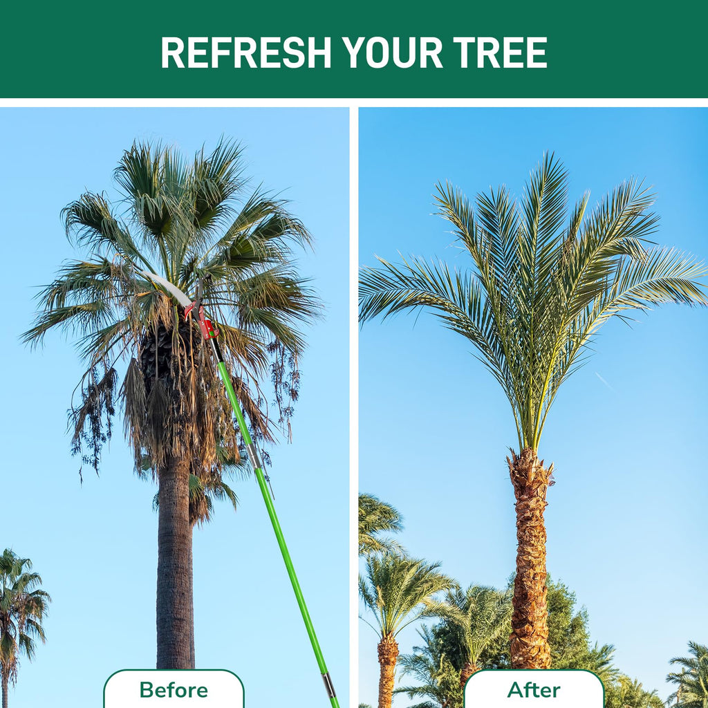 VINGLI 26FT Manual Pole Saw for Tree Trimming, Extendable Tree Pruner, Sharp Steel Blade and Scissors, High Tree Branch Cutter with Lightweight 8 Fiberglass Long Handles, for Pruning Palms and Shrubs