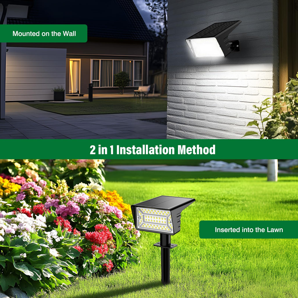 LAMKEEP Solar Spot Lights Outdoor with 60 LED & Auto On/Off, 2 Pack Solar Lights Outdoor Waterproof IP68 with 3 Lighting Modes, 2-in-1 Solars Landscape Light for Outside, Garden, Yard(Cool White)