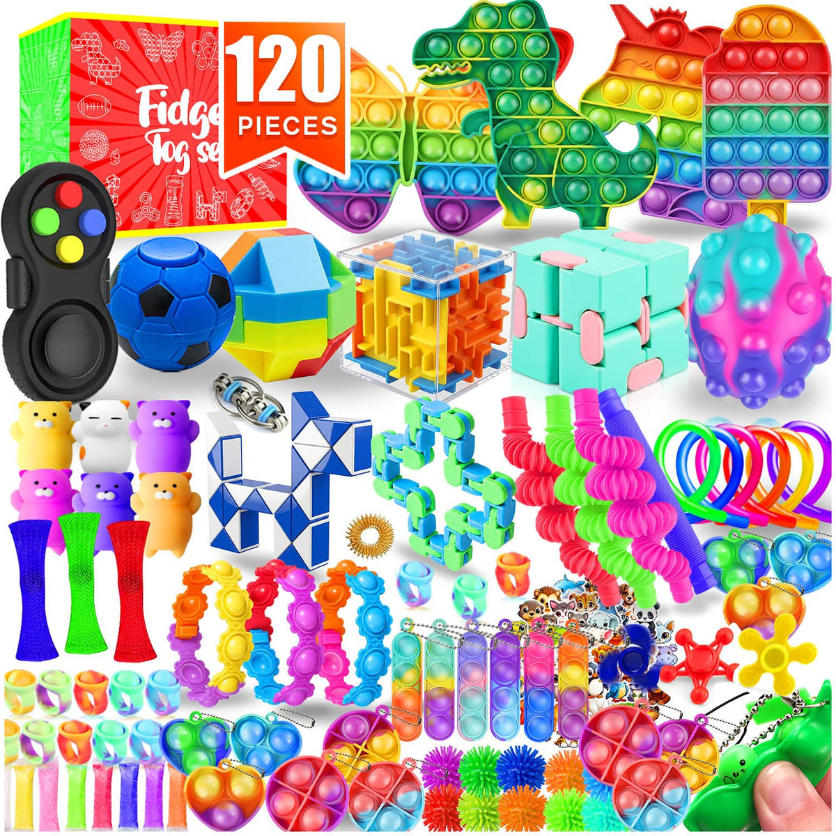 Fidget Toys, 120 Pack Party Favors for Kids 8-12 4-8, Sensory Toys Bulk Autism Autistic, Treasure Box Toys for Classroom, Stocking Stuffers, Goodie Bag Stuffers, Christmas Birthday Gifts Prizes