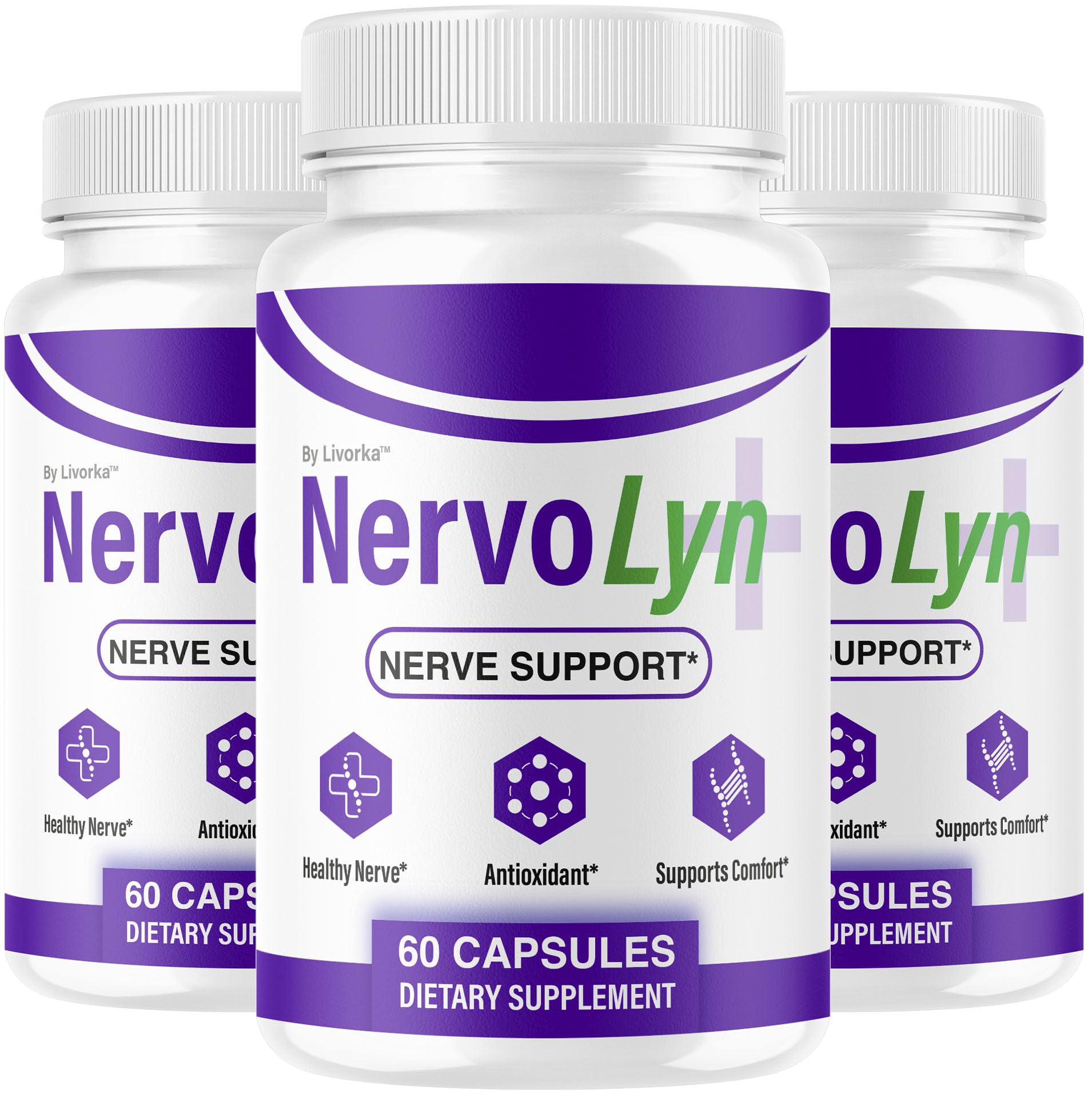 (3 Pack) NervoLyn Capsules - Official Nervo Lyn Advanced Supplement Formula Nerve Health, Natural NervoLyn Brain & Memory Focus Vitamins Suppor for Overal Health & Wellness, 180 Capsules for 3 Months