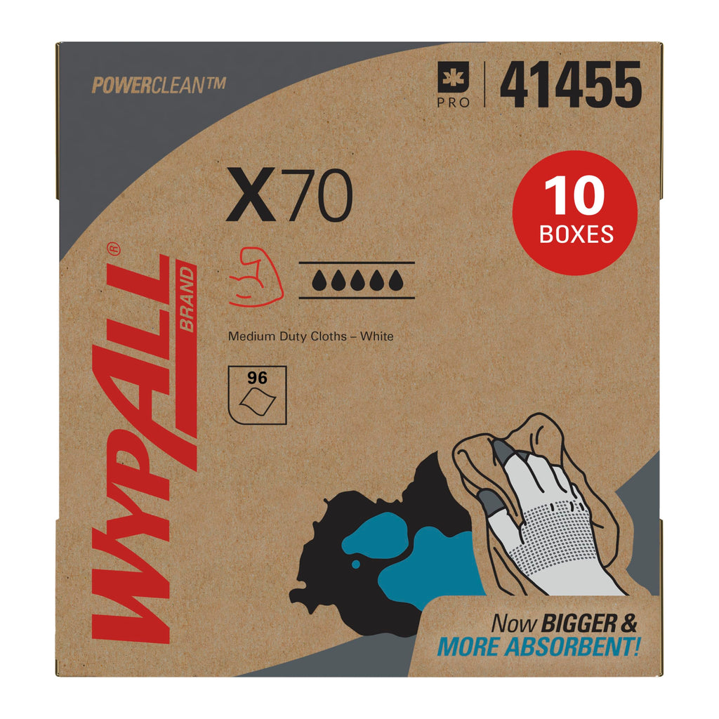 WypAll PowerClean X70 Medium Duty Cloths, 10 x 96 Towels (41455)