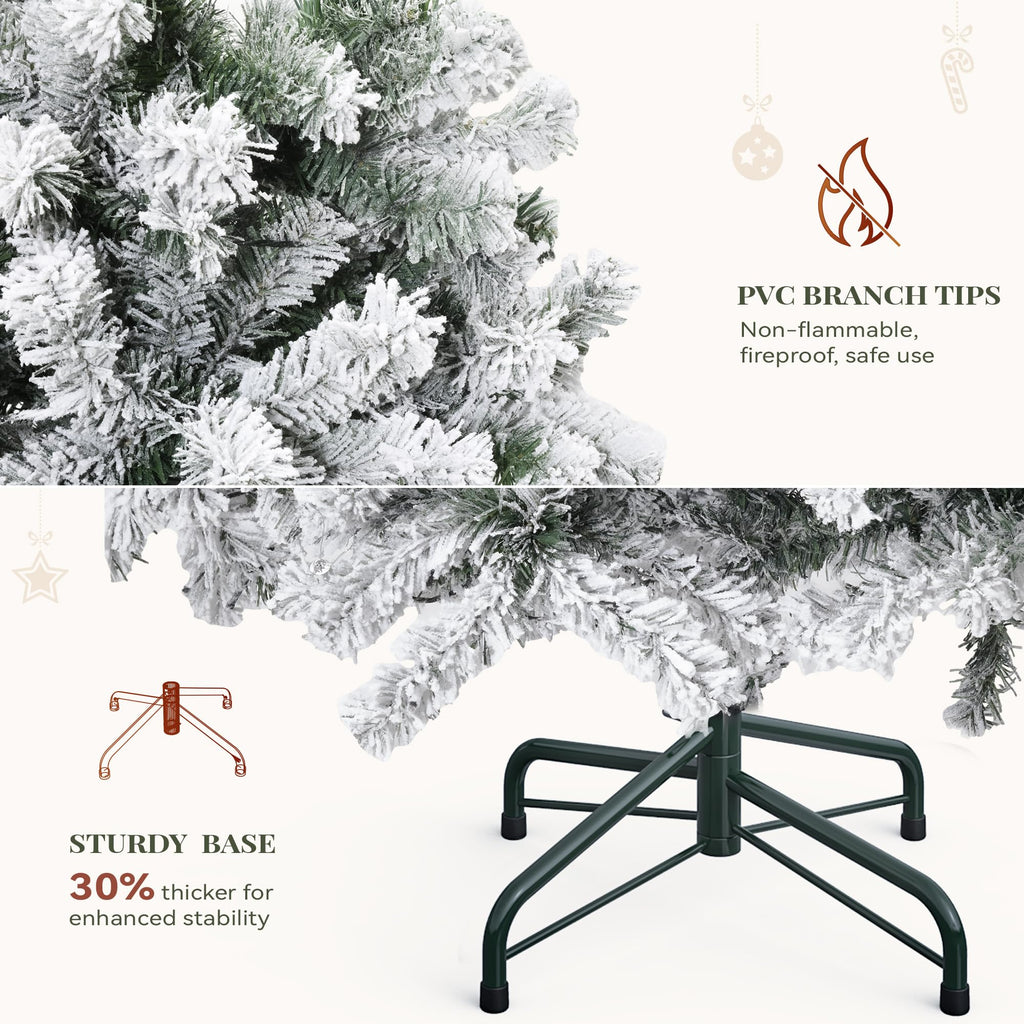 YITAHOME Prelit Snow Flocked Artificial Full Christmas Tree 6ft with Remote Control, Christmas Pine Tree with 11 Light-Modes, 1000 Branch Tips, Foldable Base for Home, Party Decoration
