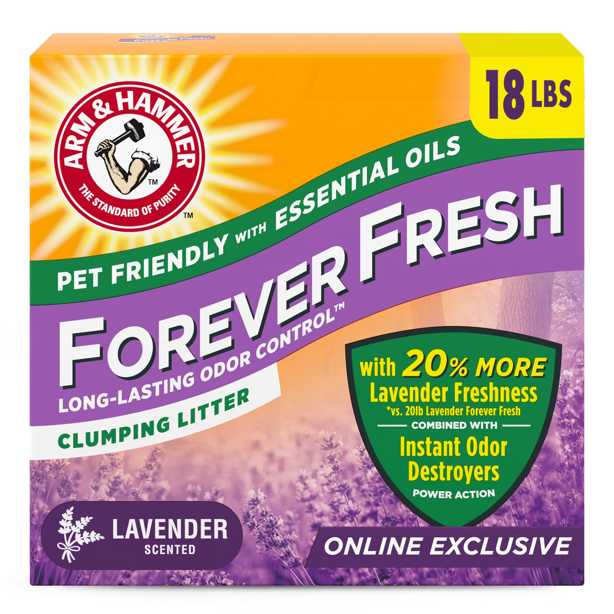Arm & Hammer Forever Fresh Clumping Cat Litter Lavender, MultiCat Cat Litter Odor Control 18lb With 20% More Lavender Freshness, With Essential Oils