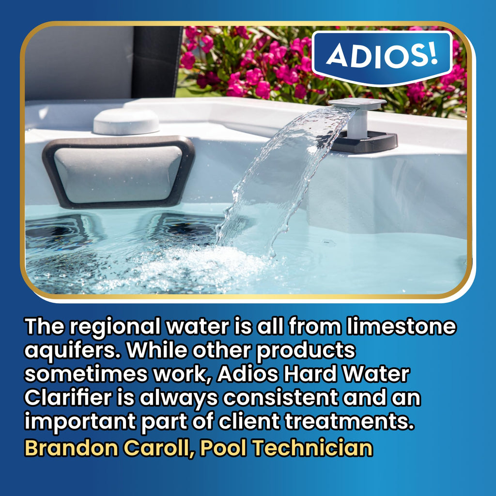 ADIOS! Hot Tub Hard Water Calcium Remover with Scale and Stain Clarifier, Soften Treat and Reduce Spa and Pool Deposits - Quart (32 oz)