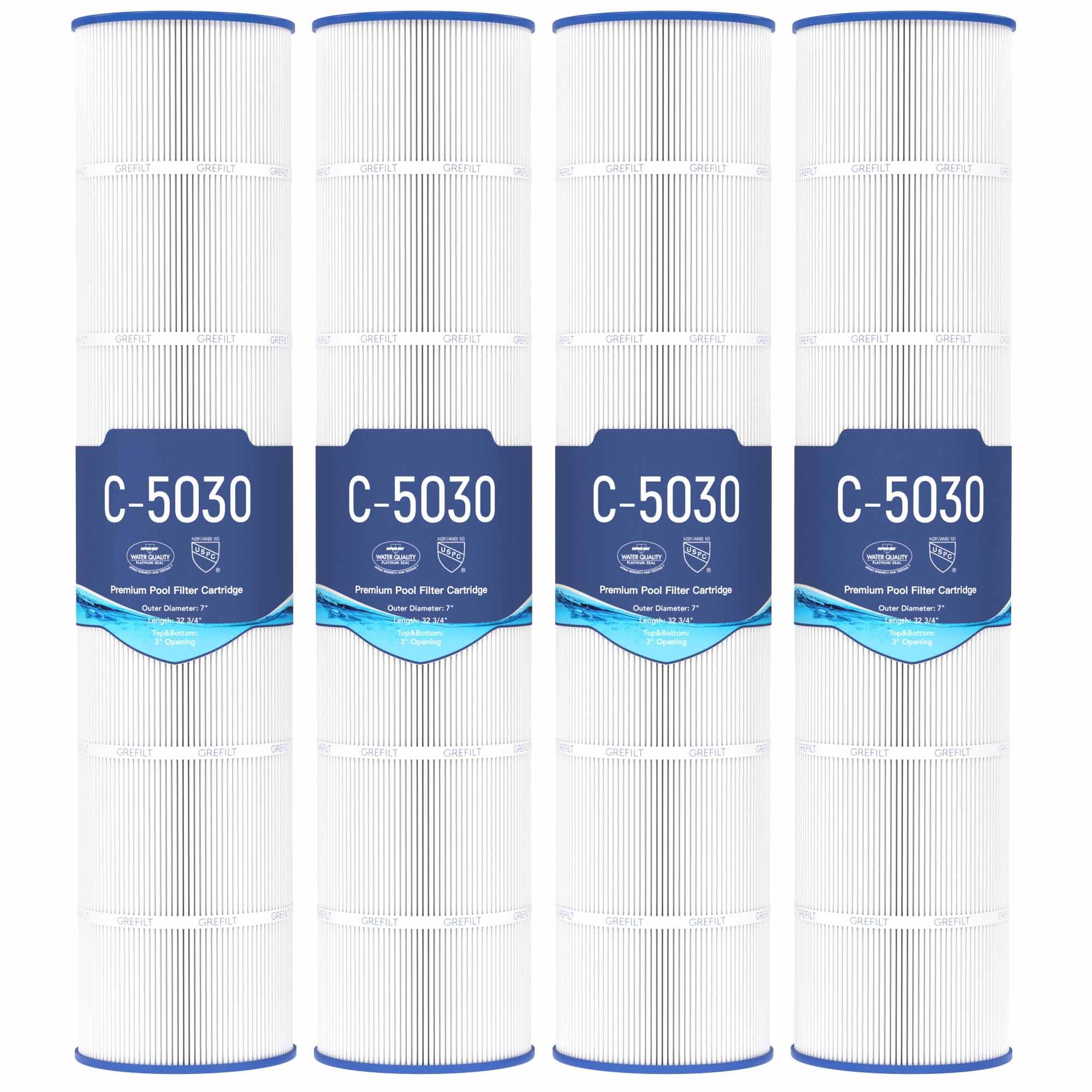 Grefilt C5030 Pool Filter Cartridges, Compatible with Hayward SwimClear C5030, C5020, C5025, Replaces Hayward CX1280XRE, Pleatco PA131-PAK4, Unicel C-7494, Filbur FC-1227, 524 sq. ft, 4-Pack