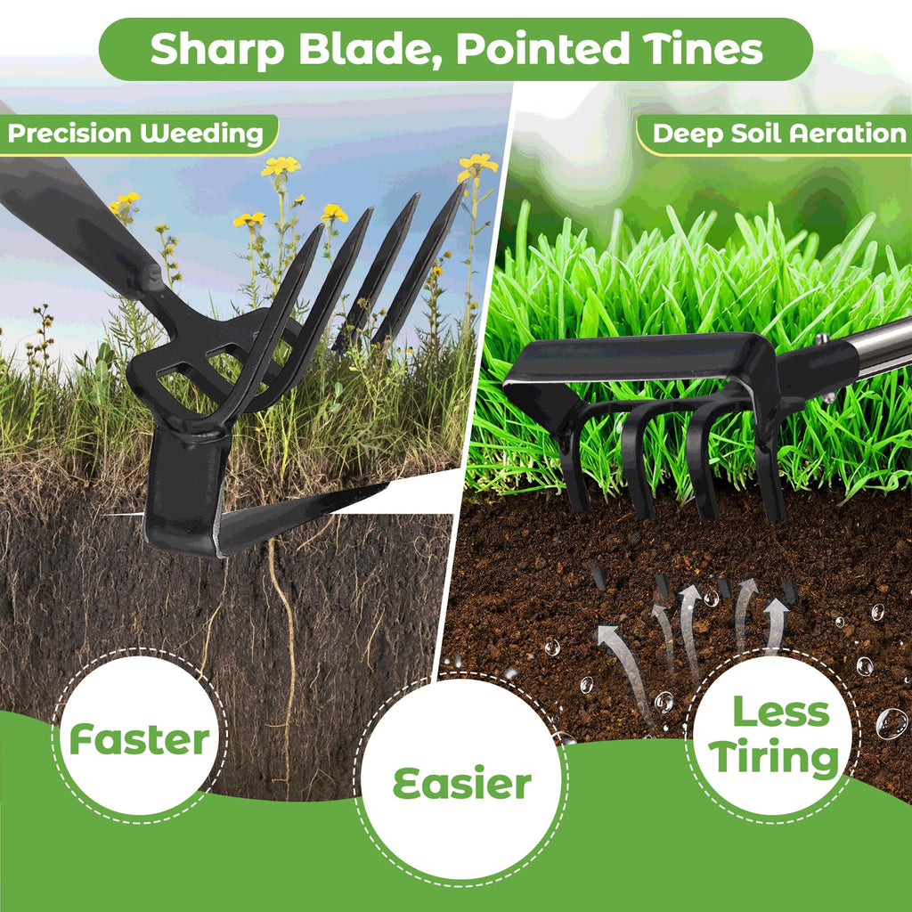 Garden Hoe,2 in 1 Heavy Duty Stirrup Hoe and Cultivator Gardening Tool with 60” Adjustable Long Handle,Lightweight Weeding Rake for Fast Weeds Grass Removal,Cultivating,Loosen Soil, Sharp Blade