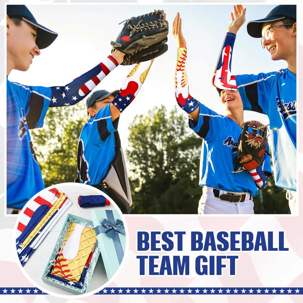 Shyyween 6 Pair Ice Cream Drip Baseball Arm Sleeve Youth American Flag Compression Arm Sleeve Red White and Blue Sport Gift