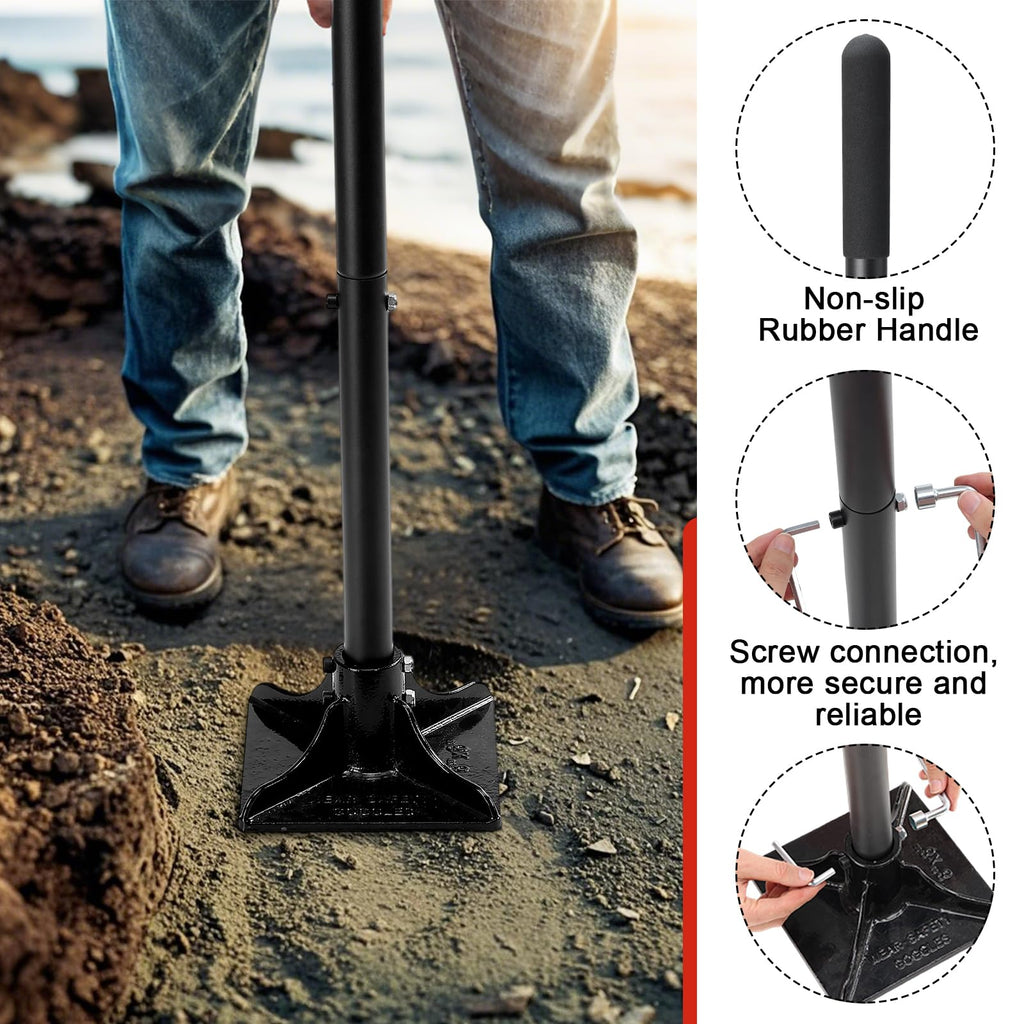 Steel Tamper Tool, Heavy Duty Garden Ground Steel Tamper Tool Kit Long Handle 58 Inch, 8x8” Square Dirt Hand Tamper Landscaping Garden Tools for Leaving Soil, Sand, Gravel, Asphalt, Driveway