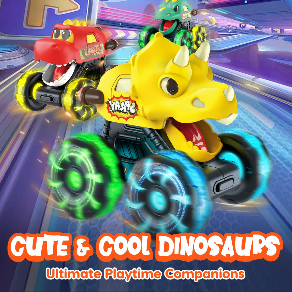 Monster Truck Toys Dinosaur Cars, Press and Go Light Up Cars for Toddlers