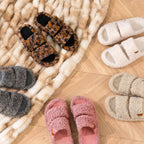 EverFoams Womens Fuzzy Open-toe Slippers Indoor Cool Gray,7-8 US