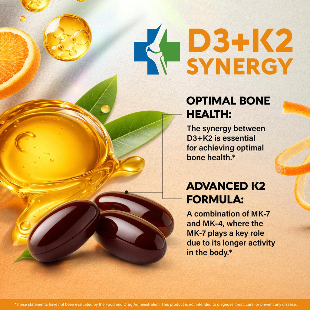Vitamin D3 K2 - Vitamin D3 10000 iu & K2 120 mcg - Immune & Mood Support, for Bone & Teeth Health - with Zinc, Vitamin C & B12 - Highly Bioavailable - For Men & Women - Made in USA, 120 Softgels