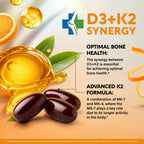 Vitamin D3 K2 - Vitamin D3 10000 iu & K2 120 mcg - Immune & Mood Support, for Bone & Teeth Health - with Zinc, Vitamin C & B12 - Highly Bioavailable - For Men & Women - Made in USA, 120 Softgels