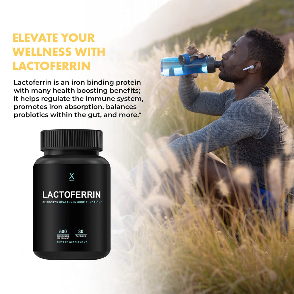 HUMANX Lactoferrin 500mg - Powerful Serving Size (Gluten Free, Non GMO, Soy Free Supplements) - A Component in Colostrum - USA Made, Supports Healthy Immunity, Iron Utilization & Absorption