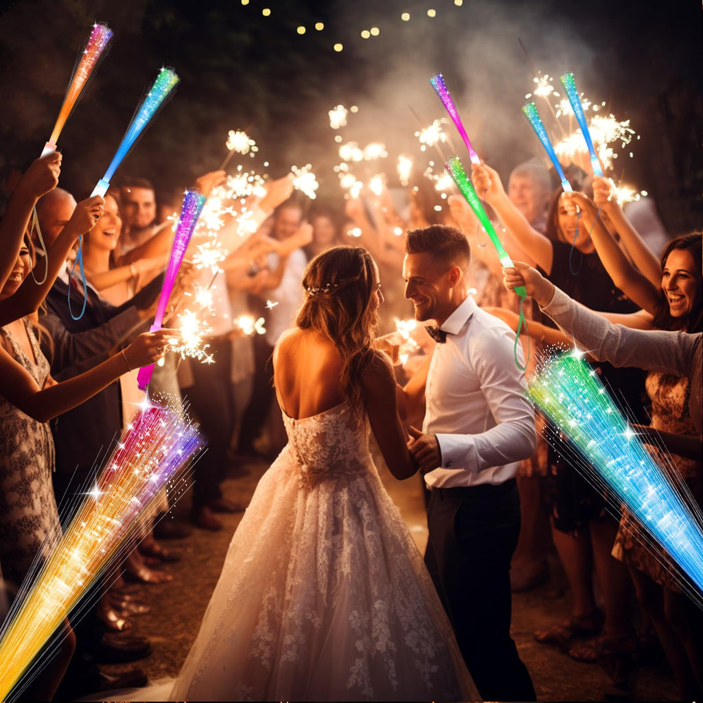 SHQDD 28 PCS Glow Fiber Wands Sticks, LED Light Wands, Halloween Glow in The Dark Party Supplies, Fiber Optic Wands, LED Flashing Sticks, Fiber Optic Light Wand Stick for July 4th Party, Wedding