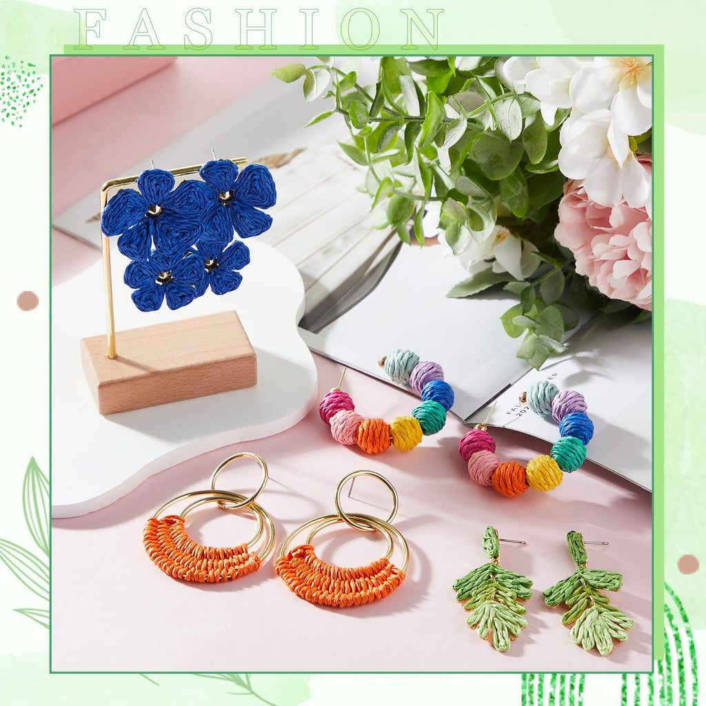 Meekoo 4 Pairs Handmade Boho Rattan Earrings for Women,Colorful