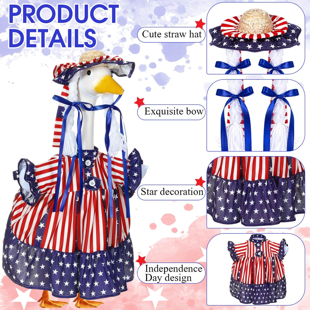 Sunnymove 4th of July Goose Outfit for 23'' Patriotic Porch Geese Costume for 250th Anniversary USA Outdoor Patio Lawn Decor (Red Blue White1)