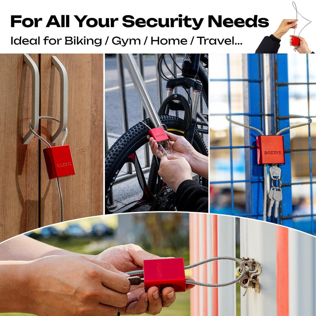BOZZYS Cable Lock with 3 Keys | L 3.28ft(1m),D 1/6in(4mm) Adjustable Steel Cable Padlock | Aluminum Locks for Bikes, Gate, Lockers & Outdoor Gear | Weatherproof & Black