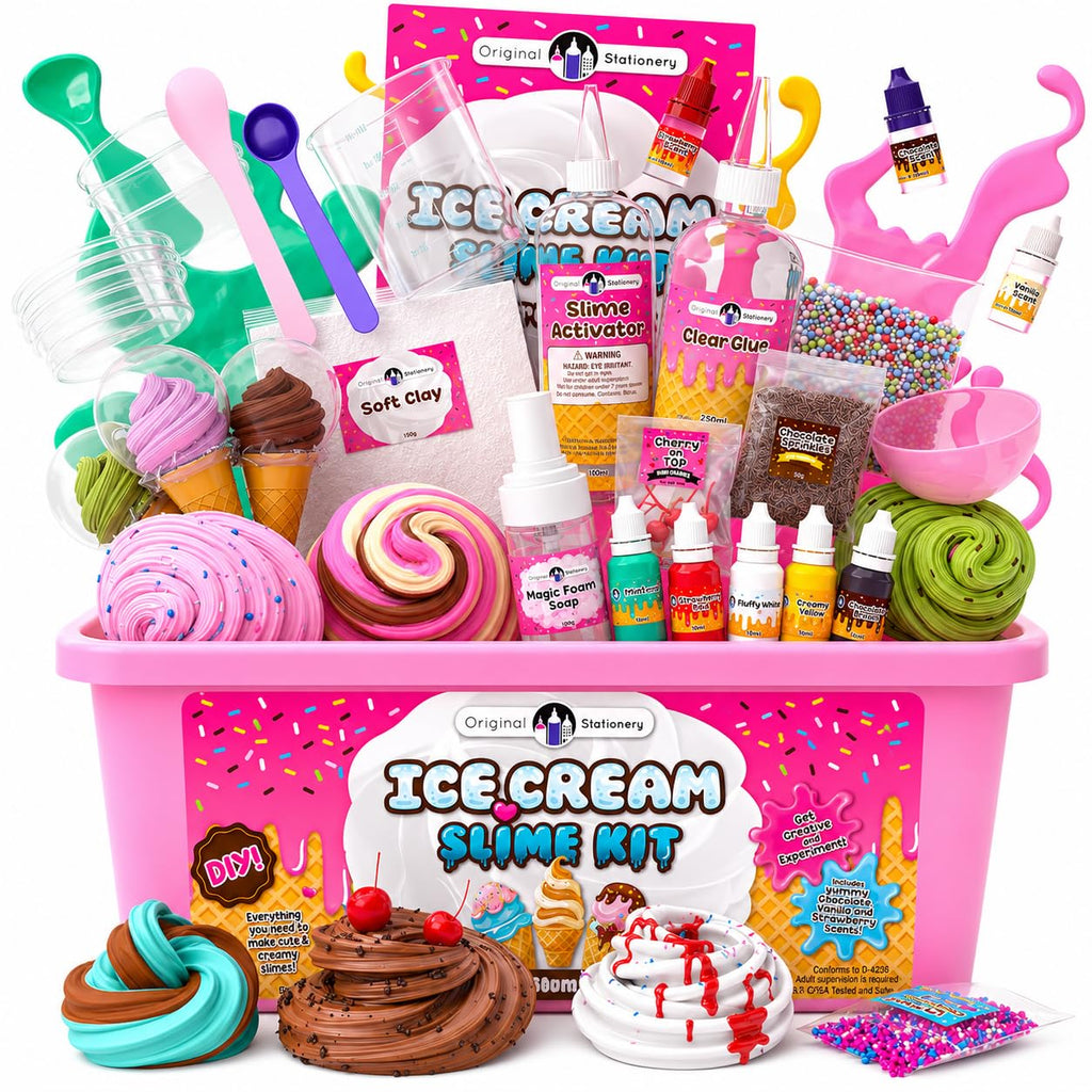 Original Stationery Ice Cream Slime Kit for Girls Toys, DIY Cherry-Scented Slime Making Set with 31 Pieces, Fun Arts and Crafts for Kids Ages 8-12, Birthday Gift