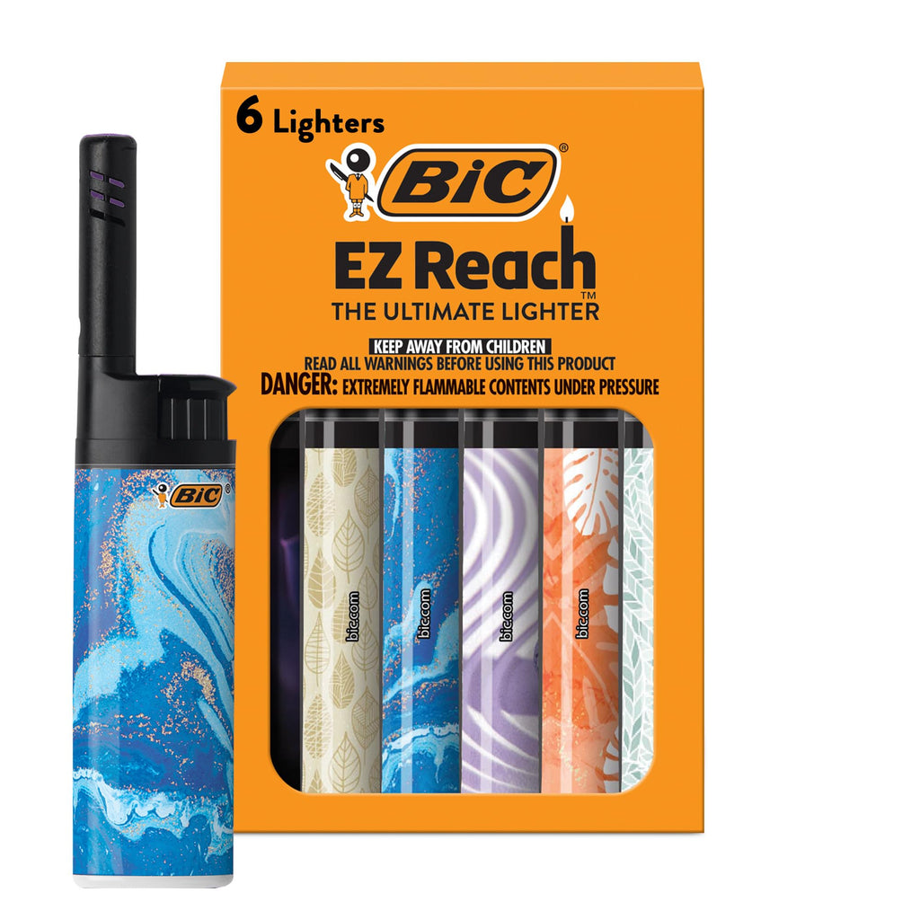 BIC EZ Reach Lighters, Long Metal Wand Candle Lighter, Home Décor Collection, 6-Pack (Designs May Vary)