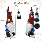Outdoor Garden Gnome Statue with Solar Lantern Light Resin Yard Decor Patio Lawn Pathway Figurine Holiday Decoration Gnome Gift for Women Mom
