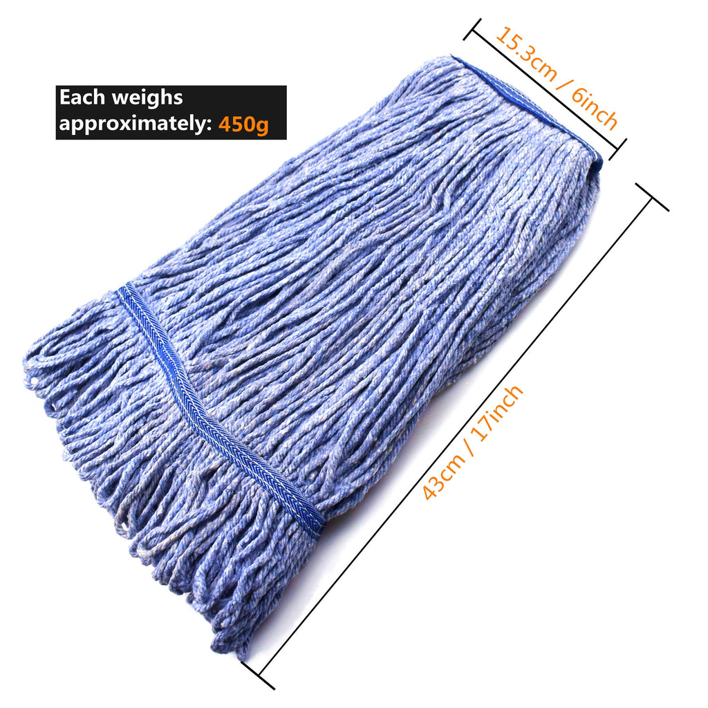 String Mop Heads Replacement Heavy Duty Commercial Grade Blue Cotton Looped End Wet Industrial Cleaning Mop Head Refills (6, Medium)
