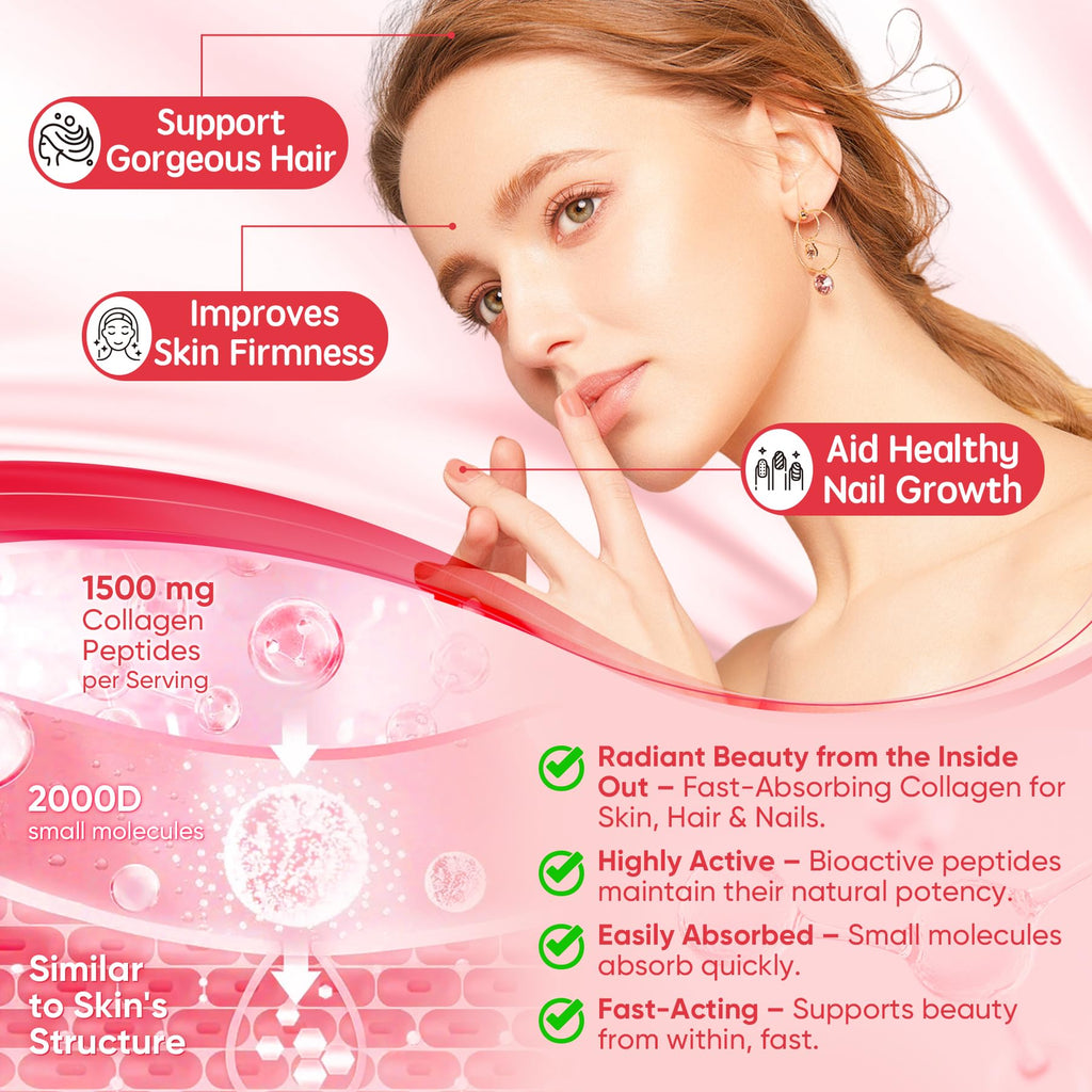 Collagen Peptide Gummies for Women & Men Sugar-Free, Multi Collagen Hydrolyzed w/ 1500mg Protein Type I,II,III,V,X, 5000mcg Biotin, Methylated B12, Vitamin C A E D3 B6 for Skin Hair Nails, Bone, 60Cts