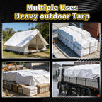 CAMPMAC White Heavy Dut Waterproof Tarp 6' x 20', 10 Mil Thick, High Durability, Rip and Tear Resistant with Metal Grommets Every 20 Inches