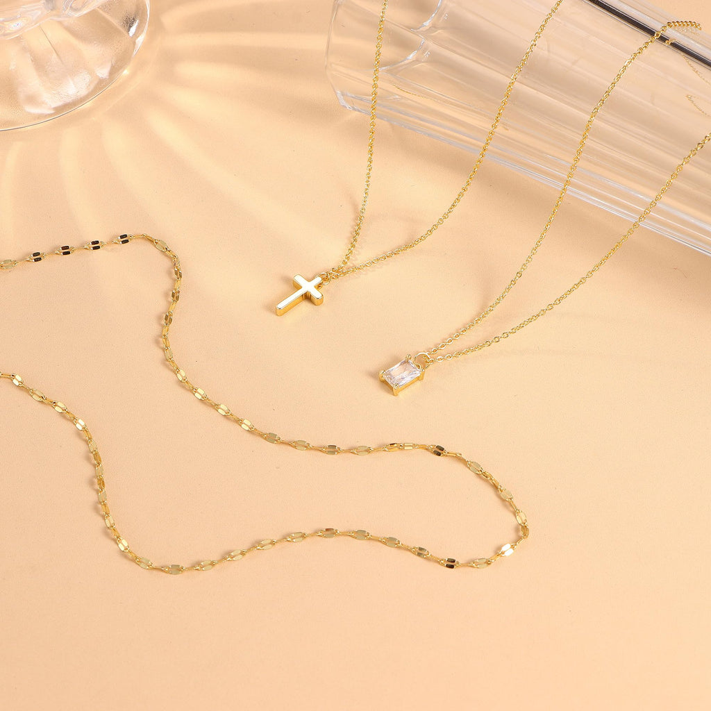 Kakonia Layered Gold Necklaces for Women, Gold Necklace Stack, Cross and CZ