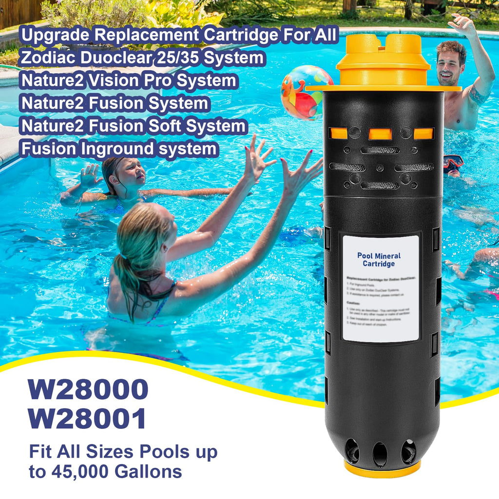 Replacement W28000 W28001 W28002 for Nature2 Duoclear 25 35 45 Pool Mineral Cartridge for Zodiac DuoClear Fusion, Fusion Soft, Vision Pro System Inground, Black