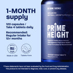 BONE SCIENCE Primeheight Bone & Growth Support with Calcium, Vitamin D3, K2, Magnesium, Zinc - Nutrient-Based Vegan Immune Formula, Non-GMO, 120 Tablets