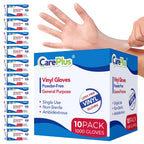 CARE PLUS Vinyl Gloves Clear Small Size 1000 Count | Heavy Duty, Non-Sterile, Powder-Free, Latex-Free Rubber | Food Prep, Kitchen & Cleaning Gloves, Ideal for Professional Use