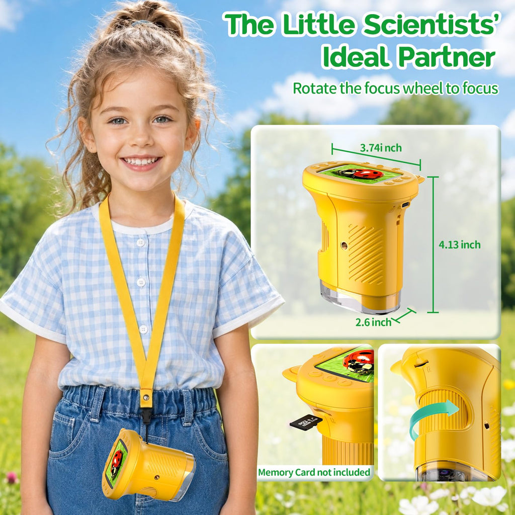 Kids Microscope: 1000X Handheld Pocket Microscope for Photo and Video Portable Science Kits STEM Toys – Christmas/Birthday Gifts for Girls & Boys Ages 3-12(Orange)