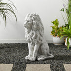 Glitzhome Guardian Sitting Lion Garden Statue MGO Outdoor Decoration, 20.75" H, White