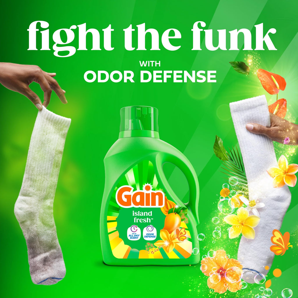 Gain Liquid Laundry Detergent, With Odor Defense, Island Fresh Scent, Laundry Soap For HE Washing Machines, 132 fl oz, 100 Loads (Packaging May Vary)