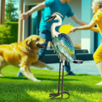 HONGLAND Solar Heron Metal Crane Statue Garden Heron Sculpture, Glass Outdoor Crane Yard Art Coastal Ocean Bird Decor 24 Inch Lawn Ornament for Backyard Porch Patio Decor（Green）