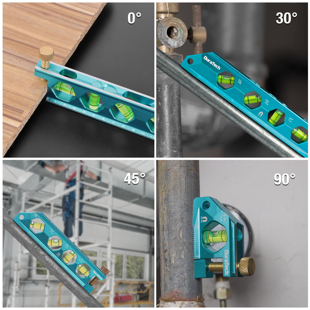 DURATECH 3-Piece Level Tool Set, Magnetic Torpedo Level Included 2.5", 6.25", 8" Leveler with 0°/30°/45°/90° Bubbles, V-Groove, Large Viewing Window, Aluminium Alloy Construction, SAE and Metric Scale