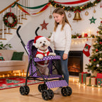 MoNiBloom 4 Wheels Pet Stroller, Easy-Fold Umbrella Shaped Dog Cat Jogger Stroller w/Storage Bag & Visible Mesh for Small/Medium Dogs Cats Purple Polka Dots