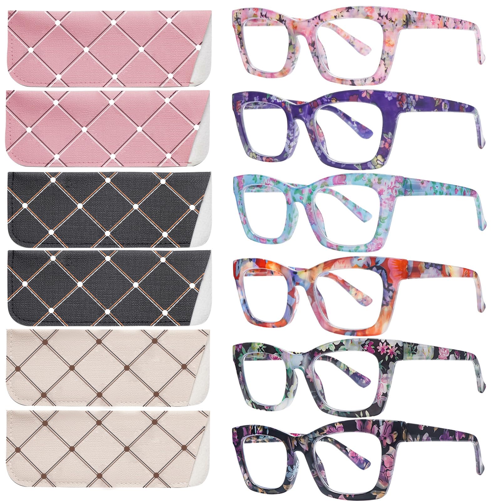 SIGVAN 6 Pack Oprah Style Reading Glasses Blue Light Blocking Square Computer Spring Hinge Readers for Women Men (6 Mix, 1.25, multiplier_x)