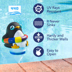 440 Pool Chlorine Floater Dispenser, Fits Up to 3 Pieces of 3-Inch Chlorine Tabs, Adjustable Flow, Control, Heavy-Duty Plastic - Suitable for Small & Large Pools - 8 Ounces | Cartoon Penguin