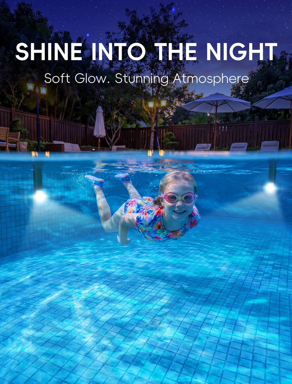 POOLHOUR Solar Pool Lights for Inground Pools Only, Waterproof LED Underwater Submersible Light with Remote & Timer, 10-Color RGB 4-Mode Poolside Solar Lights, 1 Pack